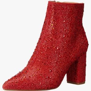 red rhinestone ankle boots